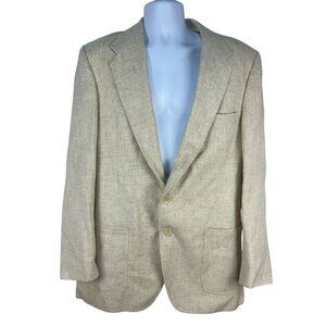 Wm F Farah Mens Beige Blazer Jacket 2 Button Single Breasted Notch Lapel Sz 44L